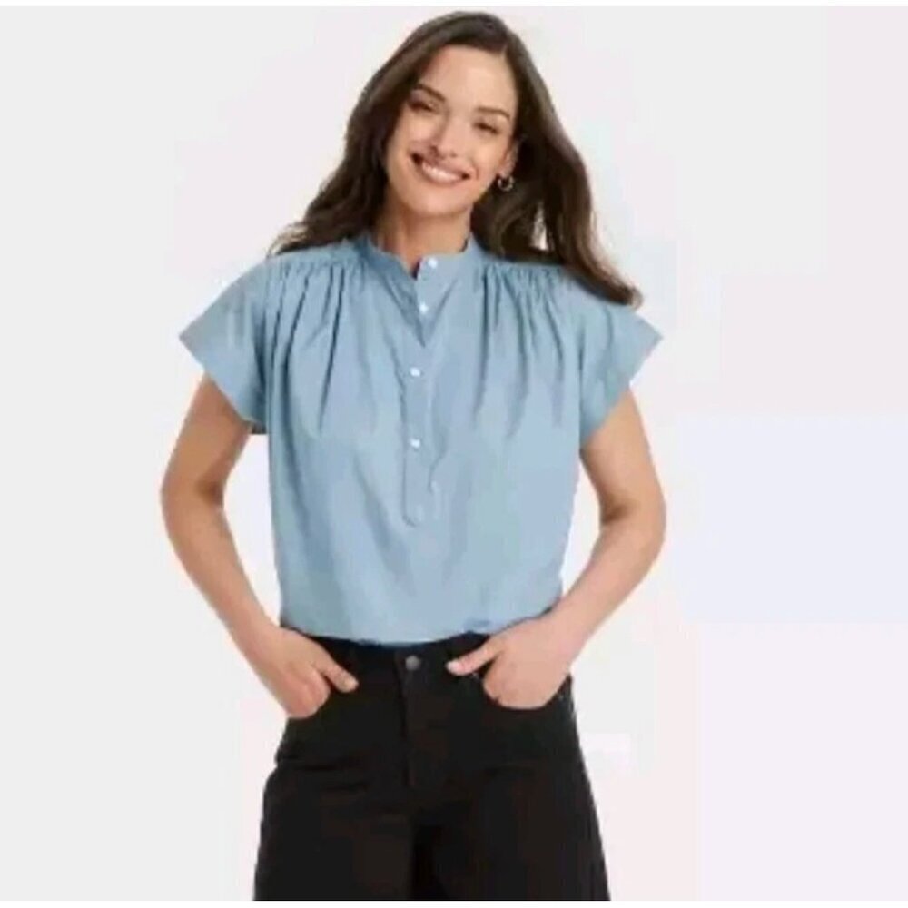 Universal Thread Popover short Sleeve light weight Blouse size L NWT